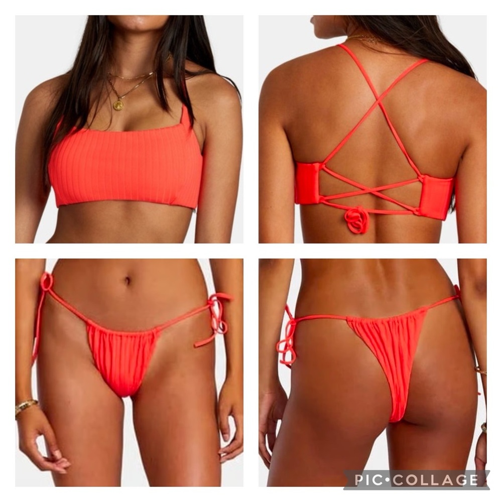 RVCA SOLID WIDE RIB SLI TIE SKIMPY BOTTOM & Crossback Swim Top, S